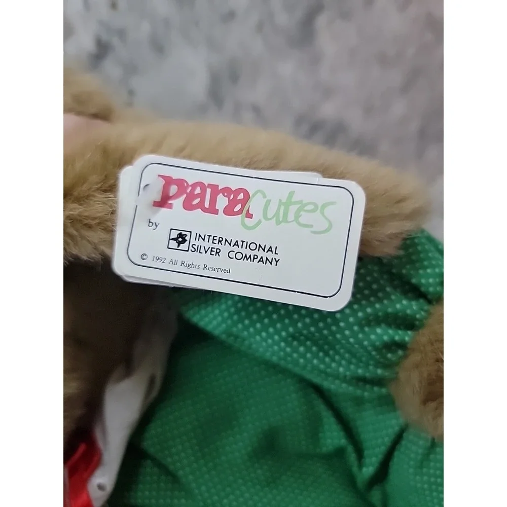 Vintage 1992 Paracutes‎ International Silver Co Bunny Plush Green Polka Dot